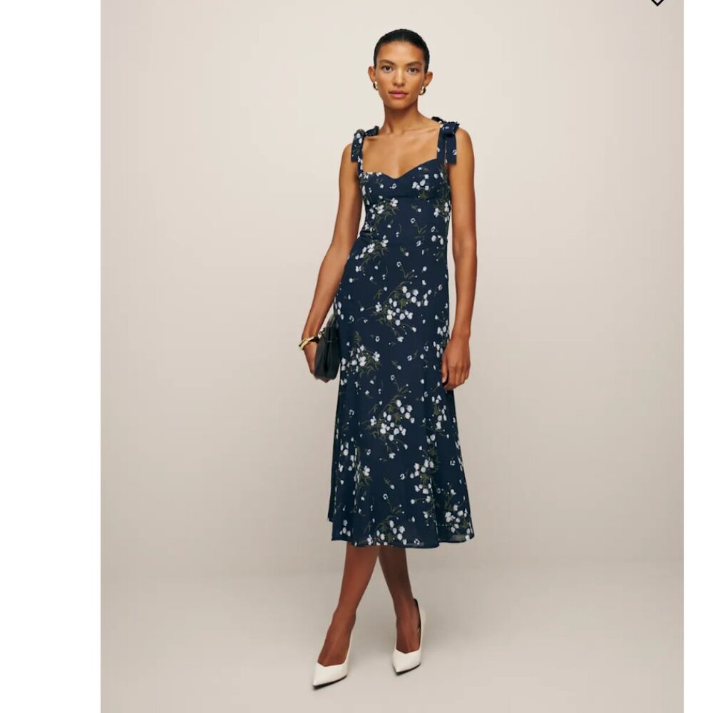 reformation blue floral midi dress | Dresses | Reformation Nadira Chopine Size Size:US8-UK10-EUR38 sometag 51 Best '90s Halloween neck dress covered in